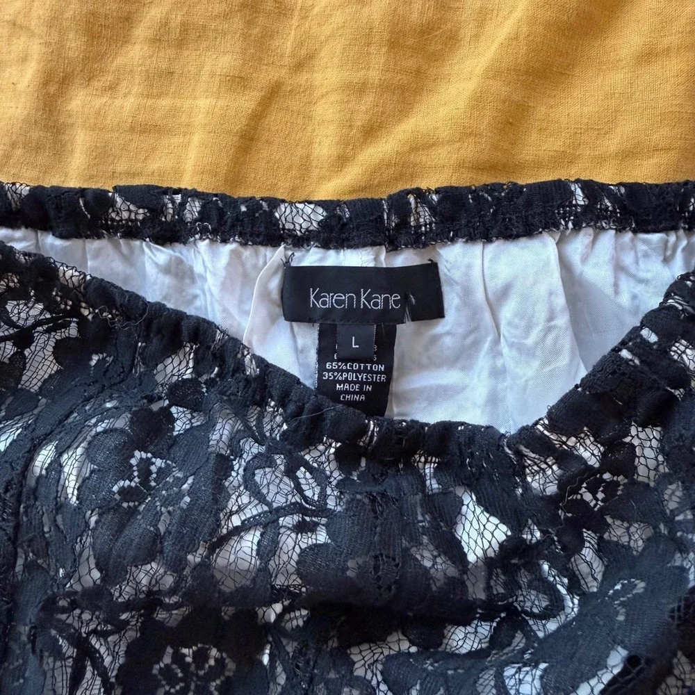 Karen Kane Black Floral Lace Maxi Skirt Lined Elastic Waist 4L78508 L goth witch